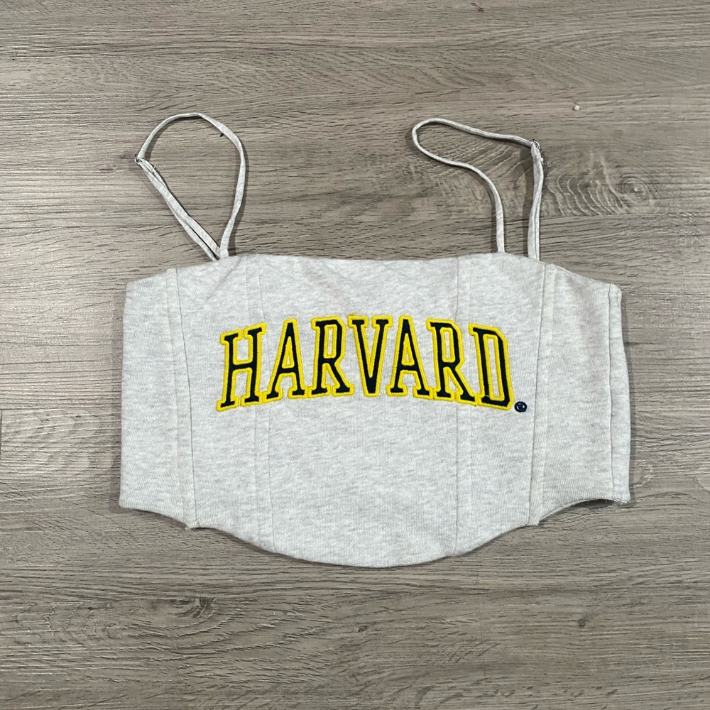 Zara Light Gray Harvard University Grey Embroidery College Crop Tank